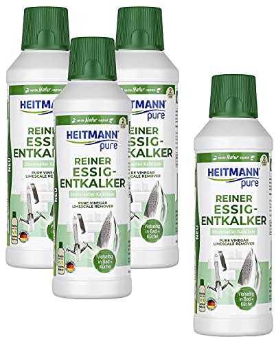 HEITMANN pure Reiner Essig-Entkalker: Flüssiger Universalentkalker auf Essigsäure-Basis für Küche und Bad, 500ml, 4er Pack