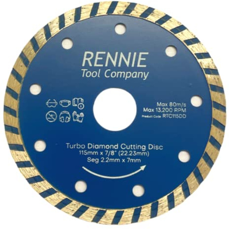 Rennie Tool Company Diamond Disc 115mm for Angle Grinder - Turbo Diamond Saw Blade
