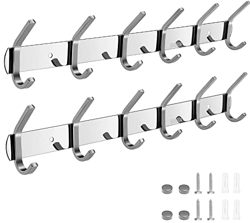 Patere Porte Manteau Crochet Salle de Bain 6 Crochets Porte-manteau Mural Moderne en Acier Inoxydable Aspect brossé(argenté) 42cm Porte-Manteaux Mural Pour Vestes, Parapluies,porte-clés, Serviettes