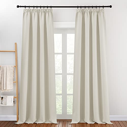 PONY DANCE Thermovorhang Hitzeschutz Kräuselband 2er Set H 260 x B 140 cm Wohnzimmer Gardinen Blickdicht für Schienensystem Verdunklungsvorhänge Wärmeisolierend, Hellbeige