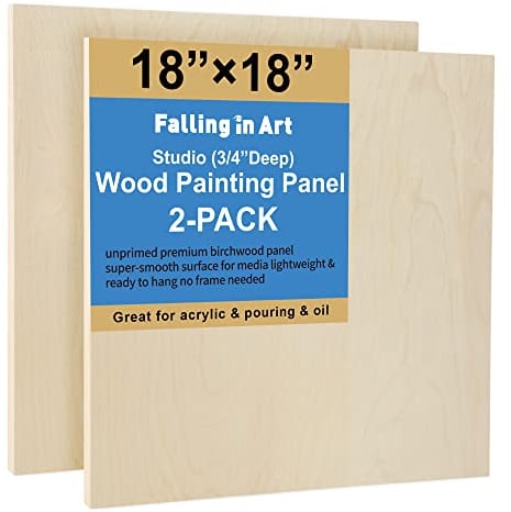 Falling in Art Unfinished Birch Wood Panels Kit for Painting, Wooden Canvas 2 Pack of 18 x18 Studio 3/4 Deep, Cradle Boards for Pouring, Art, Crafts, Burning and More