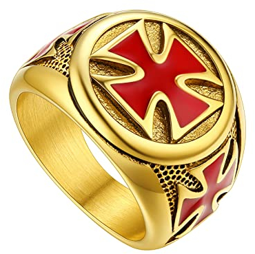 U7 Herren Öltropfender Kreuz Tempelritter-Ring Statement Ring Edelstahl Wikinger Bandring Gold Casual Modeschmuck Street Style Accessoire für Männer Jungen(Ring Größe 54)