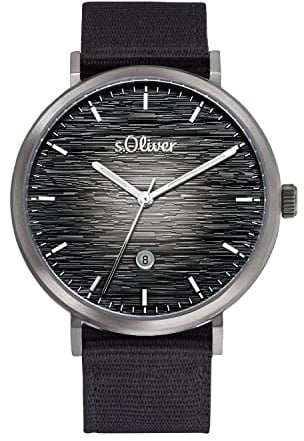 s.Oliver Armbanduhr Herren Quarzuhr Analog, mit Nylon Armband, Schwarz, 3 bar Wasserdicht, Kommt in Uhren Geschenk Box, 2034604