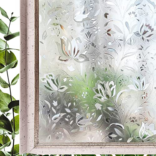 Hoonng Fensterfolie Blickdicht Selbsthaftend Motiv Bunt Tulpe Sichtschutz 60x200cm