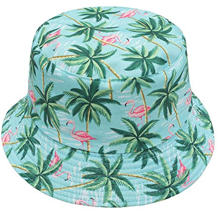ZLYC Männer Frauen Sommer Fischerhüte Obst Hut, Flamingo-Palme, One Size