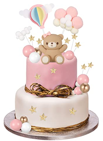 XINRUI 44 PCS Teddy Bear Cake Decoration - Pink Birthday Party Supplies