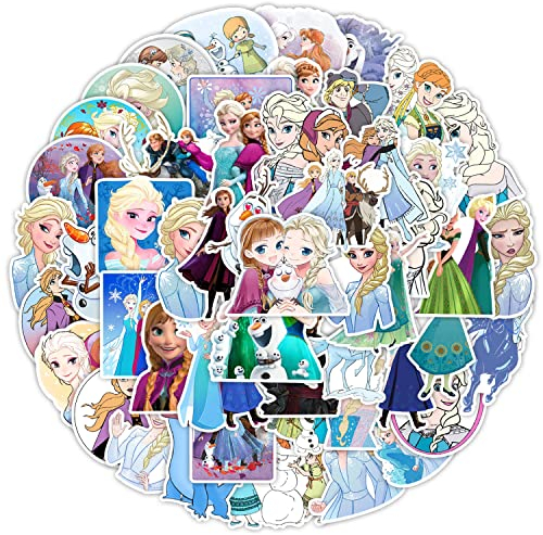 50 Stück Cartoon Prinzessin Aufkleber Pack Princess Elsa Sticker Set Wasserdichte Vinyl Sticker für Laptop Kinder Autos Motorrad Fahrrad Skateboard Gepäck Koffer Computer Aufkleber Graffiti Decal