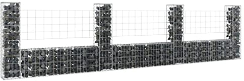 JUNZAI Gabionenkorb U-Form mit 4 Säulen, Gabionen Zaun, Steinkorb Gabione, Gabionenwand, Gabionen Pflanzkübel, Gabionen-hochbeet, Eisen 380x20x100 cm
