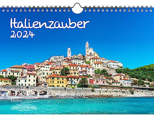 Italienzauber DIN A4 Kalender für 2024 Rom Urlaub Strand Meer Italien - Geschenkset Inhalt: 1x Kalender, 1x Weihnachts- und 1x Grußkarte (insgesamt 3 Teile)