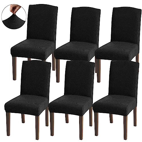 Granbest Hohe Dehnung Stuhlhussen, Universelle Passform Jacquard Esszimmerstühle Bezüge, Abnehmbare Stuhl Protektors für Esszimmer, Küche, Restaurant und Hotel (Set von 6, Schwarz)