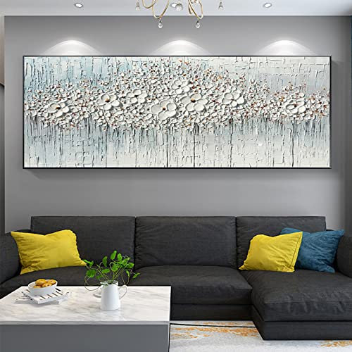 RGVV Handgemalte Acrylbilder Abstrakt,Original Handgemalte Kunst-Wanddekoration, Rahmenlos, Horizontal, Strukturiert, Ölgemälde, Pflaume, Bossom, Kunstbilder, Große Wandmalerei Für Wohnzimmer,60 X 12