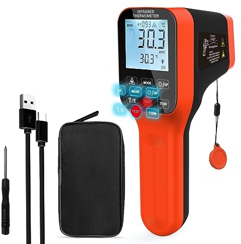 WapoRich Non Contact Pyrometer High Temperature Infrared Thermometer Gun -50~1600℃ DS 30:1 Industrial Laser Temp Gauge for Cooking, Pizza, HVAC, Kiln, Forge (NOT for Human) RQ-1600