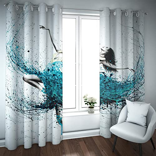 Deertweet Home Dancing Girl Blackout Curtains Blue Line Rideaux Thermiques Isolés Rideaux Esthétiques pour Femme Chambre Chambre Rideau d’assombrissement Bureau H220xB140