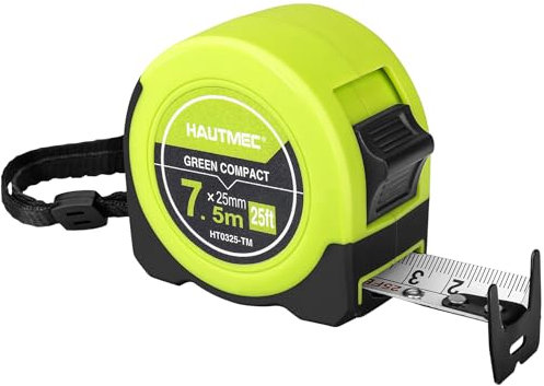 HAUTMEC Measuring Tape Measure 7.5m/25 FT Retractable with Fractions 1/8, Dual Sided Imperial & Metric ompact, Easy to Read Measurement Tape, HT0325-TM