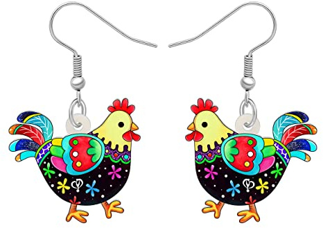 DALANE Cute Acryl Henne Huhn Ohrringe Bauernhof Tiere Hahn Baumelnder Tropfen Mode Schmuck für Frauen Mädchen Kinder Charms Party Geschenke (Multi B)
