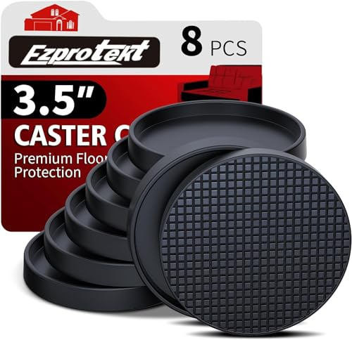 3.5 Inch Non Slip Rubber Furniture Pads for Hardwoods Floors, 8 Pack Round Non Skid Furniture Caster Cups Coasters, Furniture Feet Floor Protectors for Bed Couch Stoppers to Prevent Sliding (Black)