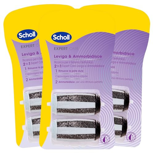 Scholl Expert Care Leviga e Ammorbidisce 2in1 Ricarica per Roll Pedicure Elettronico Doppia Azione Testine Intercambiabili Per Pelle Asciutta o Bagnata Talloni Screpolati - 3 Confezioni da 2 Testine