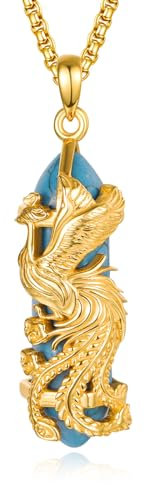 KINGWHYTE Collar turquesa de plata de ley 925, collar de fénix de oro, collares de cristal azul para mujer, colgante de cristal dorado, joyería de turquesa, regalos para mujer, Turquesa