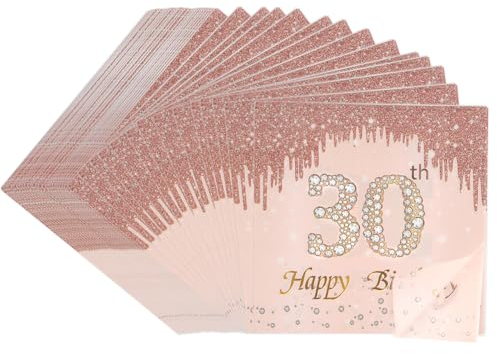 40 Stück Servietten 30 Geburtstag Mädchen,16.5 x 16.5 cm Happy Birthday Servietten,Roségold Papier Geburtstagsservietten Tischdekoration für 30. Geburtstag Mädchen Frau Frauen. (30th)