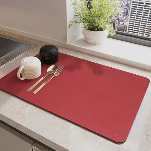 Odot Tapis Egouttoir Vaisselle, Antidérapant Tapis Absorbant Vaisselle Tapis Vaisselle Egouttoir Absorbant, pour Les Comptoirs de Restaurant de Cuisine de Bar à Café (40x50cm,Rouge)