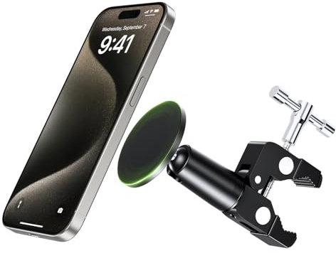 elitehood Magnetische Handy-Klemmhalterung, verstellbare Handyhalterung für Mikrofonständer/Notenständer/Golfwagen/Laufband/Kinderwagen/Einkaufswagen/stationäres Fahrrad, iPhone-Klemmhalterung für