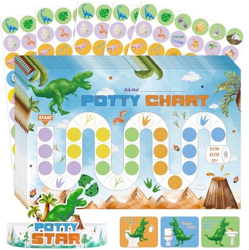 Lemicin Potty Training Reward Chart - 10 Sheets Dinosaur Toilet Training Reward Chart with 300pcs Potty Training Stickers Rewarding Crown for for Toddler Children Behavior
