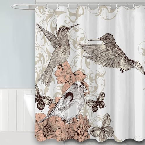 FAIRYGATE Bad Gardinen Bath Curtain Duschvorhang Anti Schimmel Shower Curtains Pflanzen Wasserabweisend Badewanne Vorhang aus Polyester Waschbar Badvorhang mit 12 Duschvorhängeringen B8216