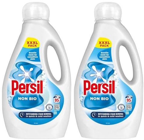 Persil XXXL Washing Liquid Detergent Outstanding Stain Removal Quick and Cold Wash Tough on Stains Gentle Next to Sensitive Skin 95 Washes, 2.565 Litre (Pack of 2, Non Bio)