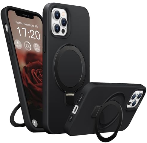 BENTIACC Liquid Silicone Case for iPhone 12 Pro Max, Magnetic Stand with Multi-Angle Adjustment, Powerful Magnets for Charging, Military-Grade Shock Resistance, All-Round Drop-Proof Design, Black
