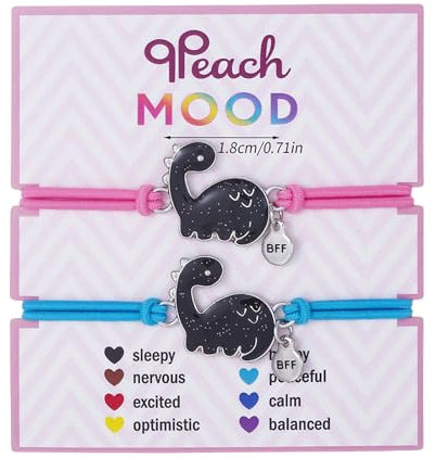 Kinretixia 1 Paar Dinosaurier Armband, Farbwechsel Stimmungsarmband Set für Frauen, Emotionsgefühl, Temperaturfühler, Wickelarmband, BFF Armband Gastgeschenke für Kinder
