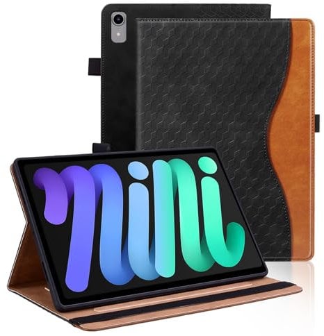 Vkooer Case for iPad Mini 7 (A17 Pro) 2024 7th Generation/iPad Mini 6 2021 (6th Generation, 8.3 Inch), with Pocket Leather Folio Cover with Auto Sleep/Wake Multi Angle Stand - Black