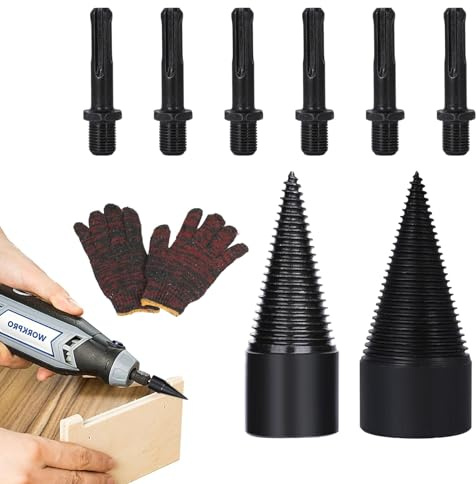 Brennholzspalter-Bohrer, Holzspalter Zündbohrer - Robuste elektrische Bohrmaschinen, 9 Stück, Kegeltrenner für Zuhause, Spiralbohrer für Brennholz, robust für
