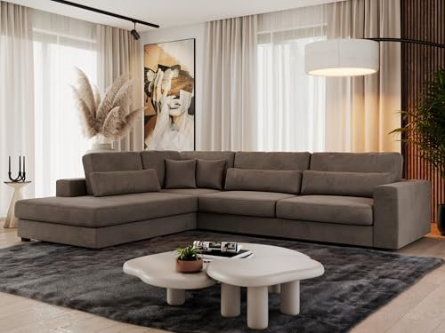 MKS MEBLE Ecksofa Sofa L-Form Braun Velvet, Wohnlandschaft L-Form, Couch L Form, Sofagarnitur Couchgarnitur Polsterecke, Breite: 316 cm - Savona L - Braun Velvet - Links
