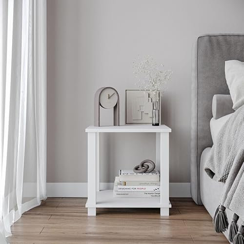 URBNLIVING 2-Tier End Table with Storage Shelf - Compact Wooden Bedside Nightstand for Small Spaces - Durable Wood Construction - Perfect for Bedroom, Living Room, Office Use - Modern Style Table
