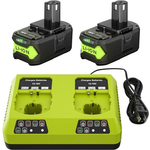 2X 18V 5,5Ah P108 Ersatzakku für Ryobi + 6A Ladegerät Kompatibel mit Ryobi RB18L50 RB18L25 RB18L40 RB18L20 RB18L15 RB18L13 P102 P103 P104 P105 P106 P107