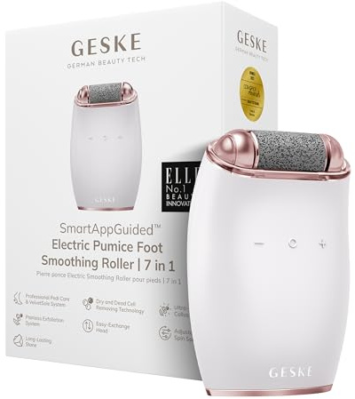 GESKE Electric Pumice Foot Smoothing Roller | 7 in 1 | Elektrische Fußfeile | Bimsstein | Weiche Füße | Effektive Hornhautentfernung | Handliches Design |Für Dein Pediküre-Set