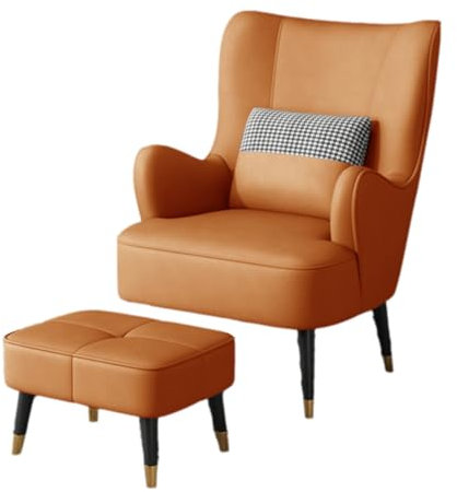Fauteuil Scandinave avec Repose Pied Fauteuil Salon Confortable Conception Ergonomique, Pieds de Chaise Surélevés, Salon et Home Cnéma(Orange)