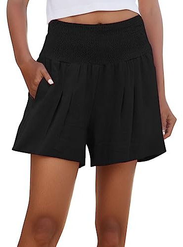 LDZYXY Pantaloncini da Donna Eleganti E Casual a Gamba Larga Jeans Donna Gamba Dritta Salopette Jeans Donna Gonna Pantaloncini Eleganti Donna Corti Brillanti Shorts Donna Trekking (Nero, L)