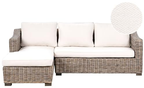 Beliani Garten Ecksofa natürliches Rattan grau 3-Sitzer Outdoor Couch Valletri