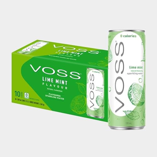 VOSS Lime Mint Flavoured Sparkling Water, Pack of 10 x 330ml Cans, Zero Calories, No Sugar, Naturally Sourced