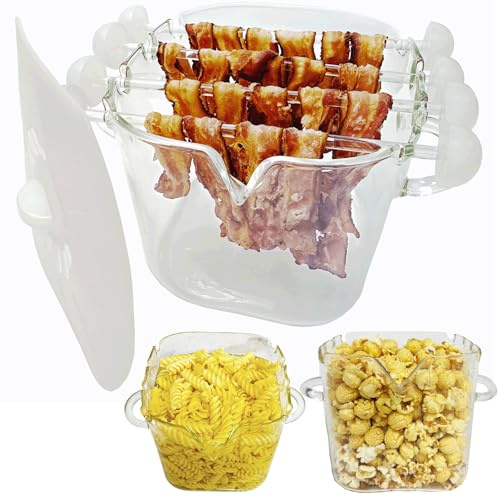 HMZXSY Mikrowellen-Speckkocher, Speckglas aus Glas mit Silikondeckel, abnehmbarer Glasstab, macht 12–16 Scheiben knusprigen Speck auf einmal