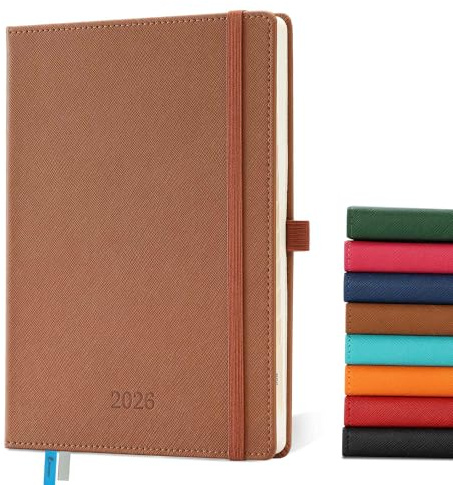 IN-LUXPRO Kalender 2026: A5 Buchkalender 21,9x16,4cm Terminplaner 1 Woche 2 Seiten 2026 Wochenplaner Notizbuch,12-Monate(Jan.- Dez.) mit 100GSM Papier & Stiftschlaufe PU-Leder Braun