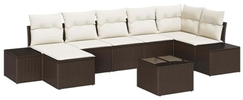 vidaXL 7-teiliges Garten-Sofa-Set mit Kissen in Braun aus Poly-Rattan – Modulare Outdoor-Sitzmöbel für den Sommer auf deiner Terrasse. Modernes Garten-Lounge-Set.