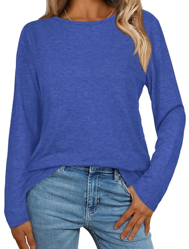 Langarmshirt Damen Longsleeve Tshirt Rundhals Oberteile Langarm Shirts | Weich und atmungsaktiv, Casual Longshirt Basic Top Lässig Kleidung Baumwolle, Lose Outfit für Frühling Herbst