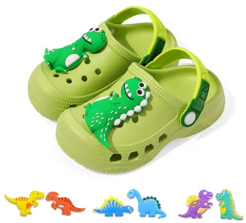 AioTio Infantiles Zuecos niños niñas Ligeras Antideslizantes Transpirables y de Secado rápido​ Interior Playa Piscina y jardín(Dinosaurio Verde22/23EU)