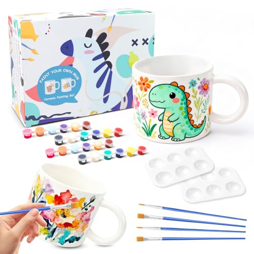 Bmliingchau Juego de pintura de cerámica, juego de tazas para pintar, incluye taza, pincel de pintura de cerámica, inspiraciones de pintura para pintar, juego de alfarería para el hogar, regalo, juego
