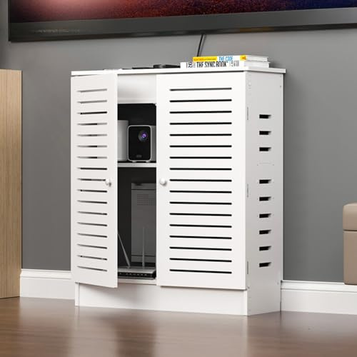 CTREVL Large WiFi Router Storage Cabinet, Cabinet to Hide Router and Modem with Adjustable Shelves, WiFi Storage Cabinet for Home Office and Living Room(White,60x30x80cm)