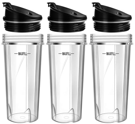 Blender Replacement Parts, Compatible for Ninja, 3 Pack 16oz Cups with to - Go Lids, Compatible for Nutri, QB3001SS Leak-Proof