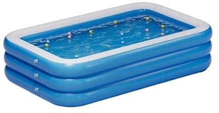Aufblasbarer Familienpool mit DREI erhöhten und verdickten Ringen einem quadratischen Boden, blau weiß, große Heimpools(L)