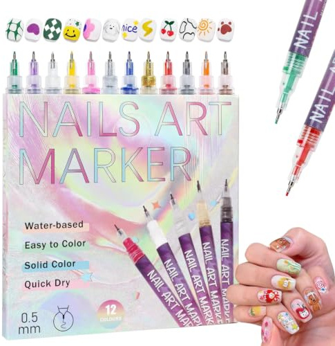 Holoras 12 Farben 3D Nagellack Stift Set mit 2 * Nagelfeilen versehen,Maniküre Werkzeuge, 3d Nail Art Pen, Nagellackstifte, Nageldesign, Nail Art Nagelkunststift DIY Linie Nagelkunst Graffiti